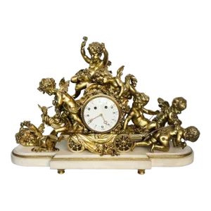 Antique French Louis XVI Style Gilt Bronze & Marble Mantel Clock