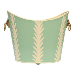 Matthew Izzo Home Wastebasket Handpainted Oval Light Green Frond Design