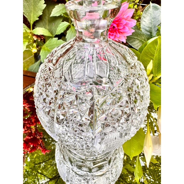Glass Crystal Round Cut Glass Decanter For Sale - Image 7 of 8