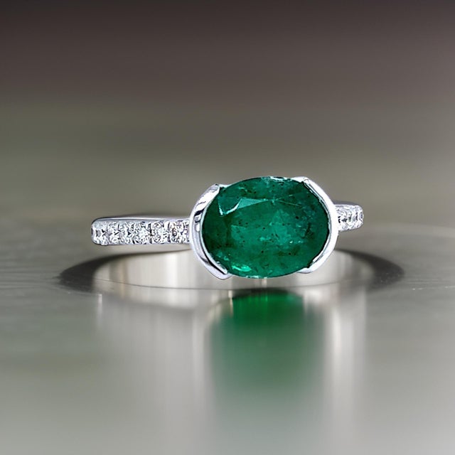 Natural Emerald Diamond Ring 6.5 14k W Gold 2.33 TCW Certified For Sale - Image 13 of 13