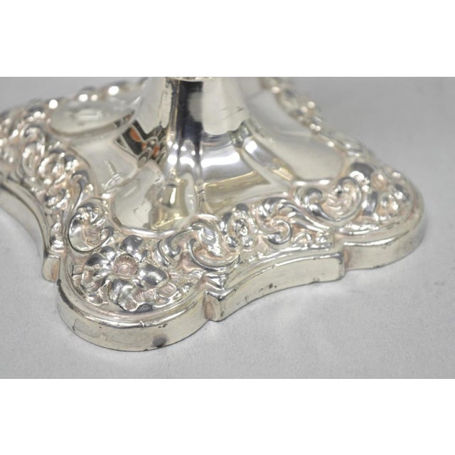 Antique Victorian Silver Plated Glass Hurricane Lamp Shade Candlestick - Pair For Sale - Image 14 of 18