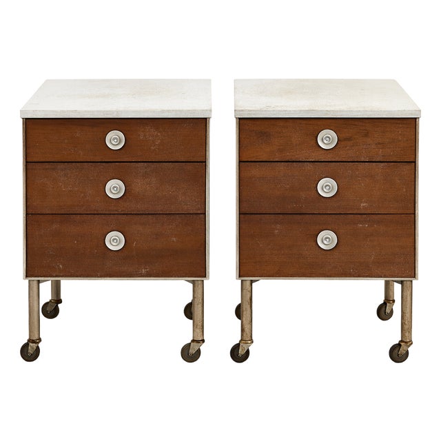 1960s Raymond Loewy for Hill-Rom Nightstands on Casters , Pair · Industrial Mid Century Modern Side Tables For Sale