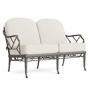 Brown Jordan Calcutta Loveseat, Mica frame with Fusion Natural fabric For Sale
