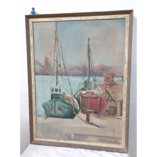 Port of Valencia, Marina, 1920s, Oil on Canvas For Sale - Image 4 of 6
