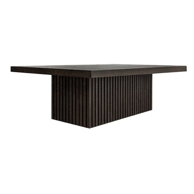 Worlds Away Matthew Izzo Home Tyson Espresso Oak Slab Coffee Table With Slatted Pedestal Base For Sale - Image 4 of 5
