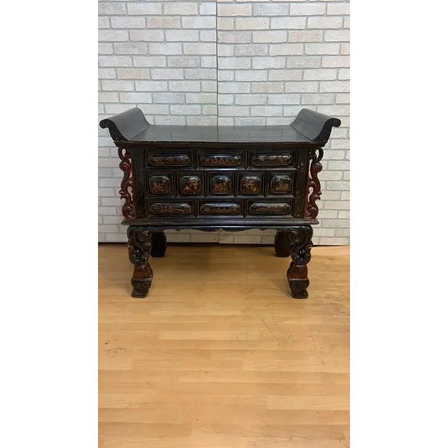 Antique Chinese Black & Red Lacquered Chinoiserie Altar Table For Sale - Image 11 of 11