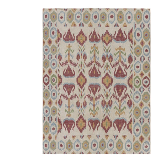 Rug & Kilim’s Modern Classics Flatweave Rug in Cream-White With Ikats Patterns For Sale