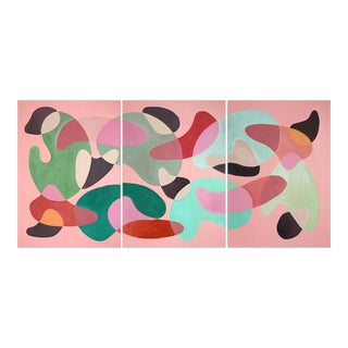 2023, Abstract Mid-Century Shapes Triptych of "The Cactus Garden", Acrylic Painting on Watercolor Paper by Ryan Rivadeneyra For Sale