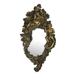 19th Century Italian Rococo Giltwood Figural Mirror