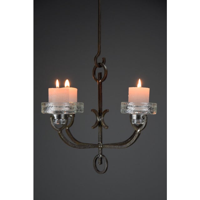 Gray Mid-Century Modern Wrought Iron and Glass Ceiling Candle Holder from Iittala, 1970s For Sale - Image 8 of 12