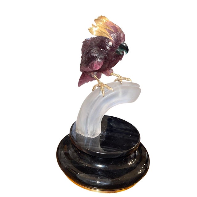 Late 20th Century Rubellite Tourmaline Cockatoo Sculpture by Manfred Wild for Emil Becker. Germany For Sale - Image 4 of 9