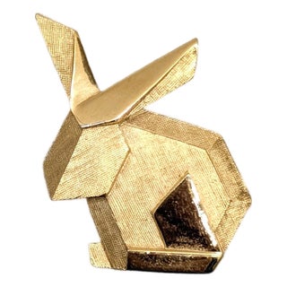 Vintage 1970s Signed Crown Trifari Goldtone Origami Rabbit Brooch For Sale