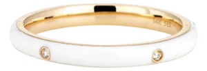 White Enamel Diamond Eternity Ring Sz 6.5 14k Yellow Gold Stacking Band Jewelry