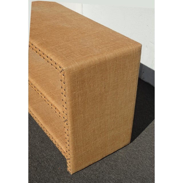 Textile Modern Golden Brown Burlap Bookcase W Decorative Nails For Sale - Image 7 of 15