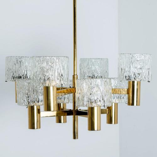 Metal Brass Chandelier attributed to Carl Fagerlund for Orrefors, 1960s For Sale - Image 7 of 13