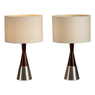 Rosewood and Aluminum Table Lamps from Bergboms, Sweden, 1950s, Set of 2 For Sale