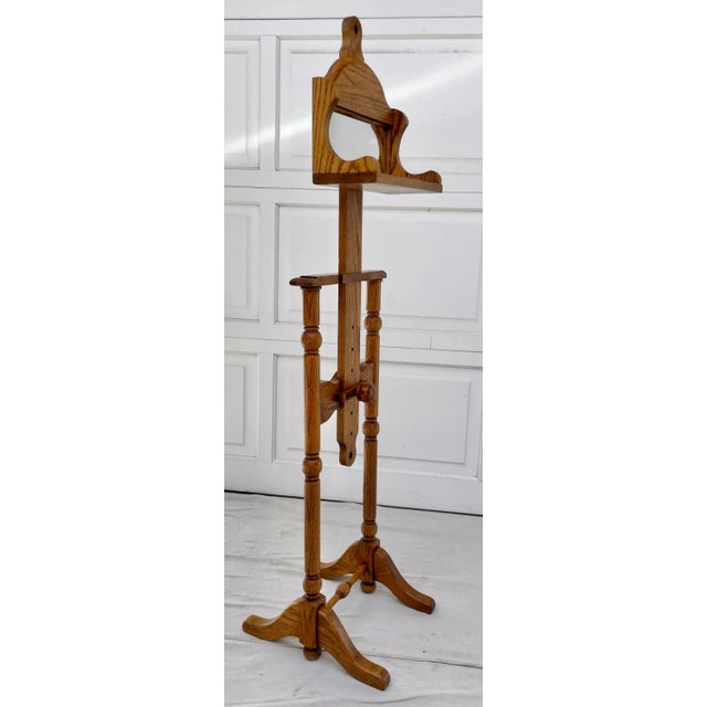 American Mid 20th Century Traditional Oak Adjustable Vanity Mirror Valet Stand For Sale - Image 3 of 11