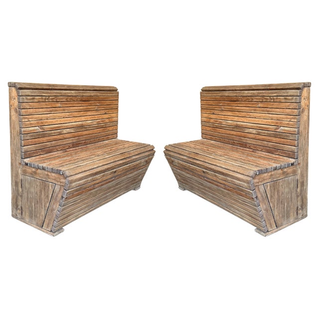 Early 20th Century Pair of Slabs Benches in Solid Pine "Mobila" For Sale - Image 15 of 18