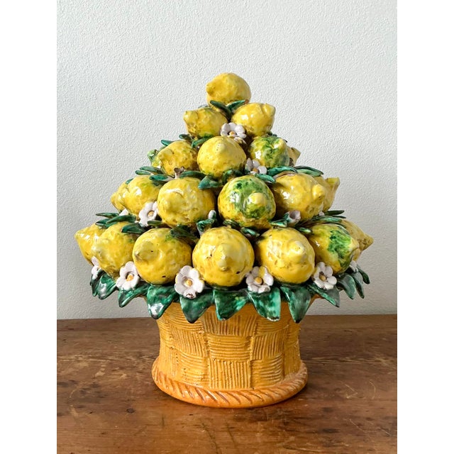 Hollywood Regency Vintage Italian Glazed Ceramic Lemon Topiary For Sale - Image 3 of 9