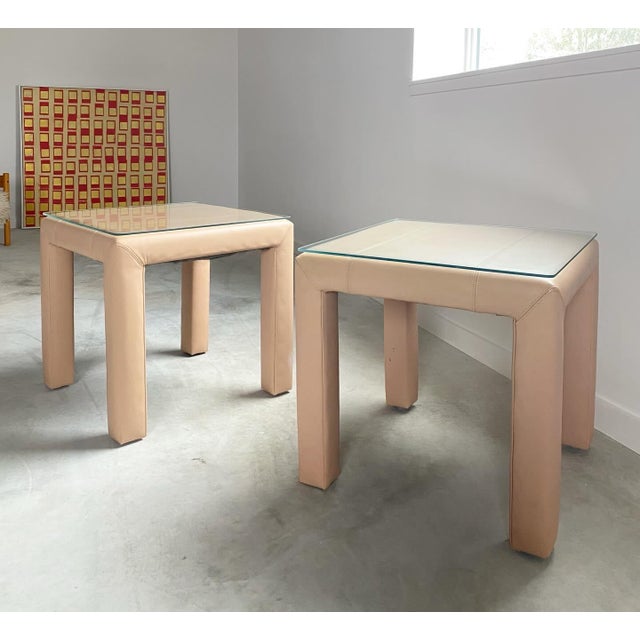 Harrison Van Horn Pair of Vintage Leather Parsons Side Tables, Vintage Design, Usa For Sale - Image 4 of 15