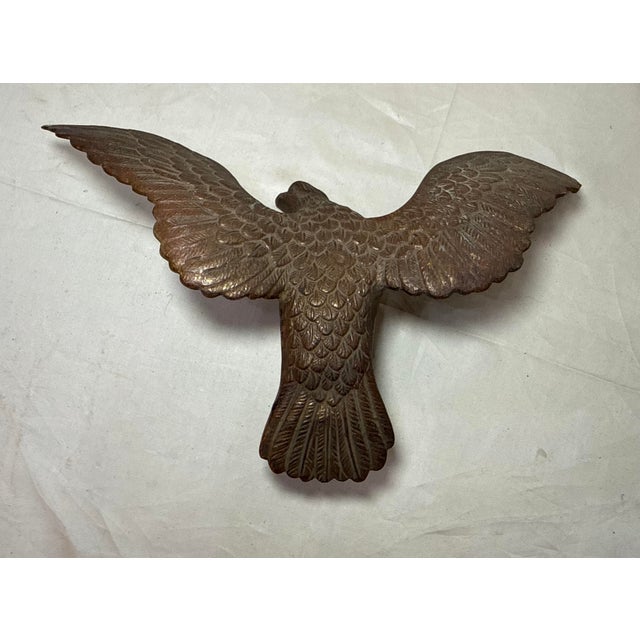 Antique Solid Brass Bronze Open Winged American Eagle Bird Heavy Flag Finial For Sale - Image 13 of 13