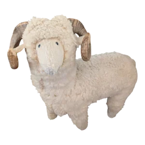 Vintage Shearling Sheep Footstool With Real Horns