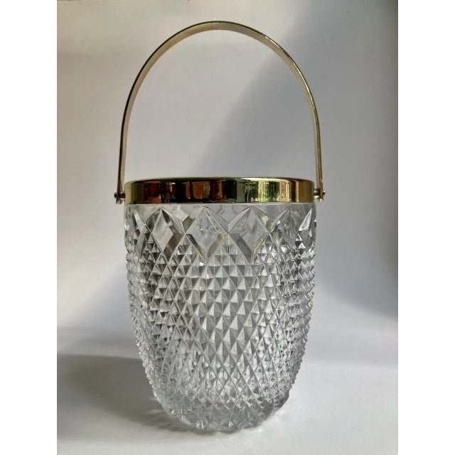 Mid Century Clear Crystal Diamond Point & Gold Handled Ice Bucket For Sale In New York - Image 6 of 13