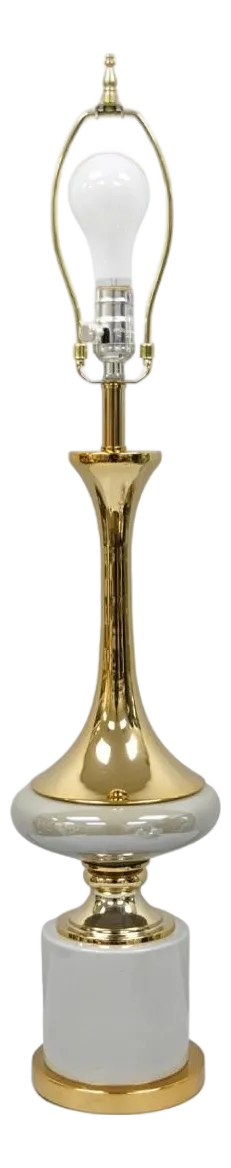 Contemporary Modern Sculptural Gold Metal & Gray Porcelain Ceramic Table Lamp