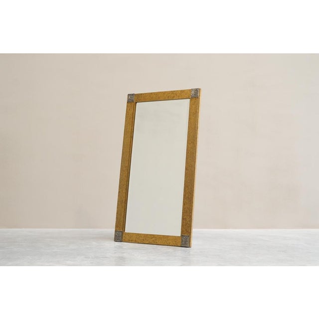 Large Art Deco Mirror in Patinated Brass with Facetted Mirror Glass, 1960s For Sale - Image 6 of 8