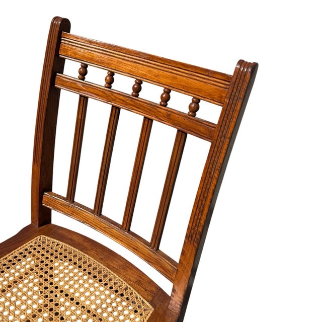 1920's Victorian American Chestnut Cane Seat Side Desk Chair For Sale - Image 10 of 17