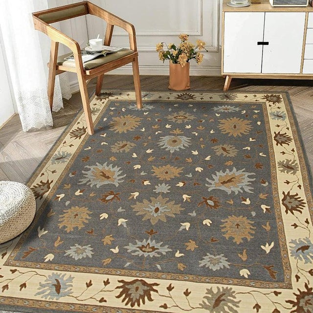 8x10 Gray Hand-Knotted Wool Blooming Palmettes Classic Traditional Carpet Rug For Sale - Image 4 of 4