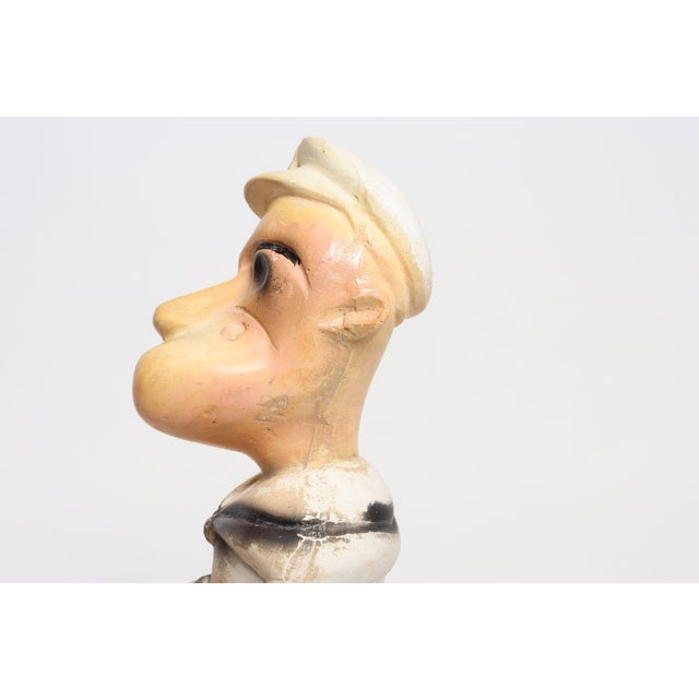 Vintage 1930s Carved and Painted Chalkware Popeye Figurine For Sale - Image 9 of 16