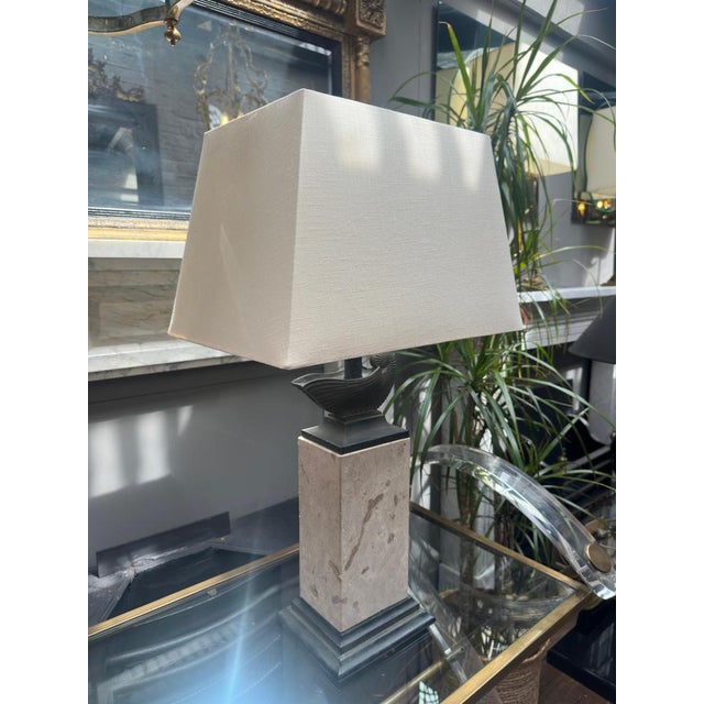 Tall Travertine and Bronze Table Lamp, 1970s For Sale - Image 11 of 12