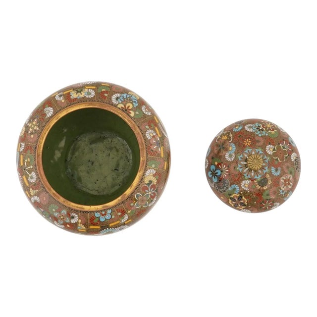 Japanese Cloisonne Enamel Covered Jar Meiji Period Phoenix Design For Sale - Image 4 of 6