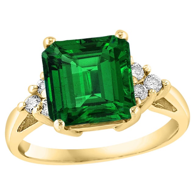 Natural 3.5 Ct Emerald Cut Emerald & 0.30 Carat Diamond Ring 14 Kt Yellow Gold For Sale - Image 15 of 18