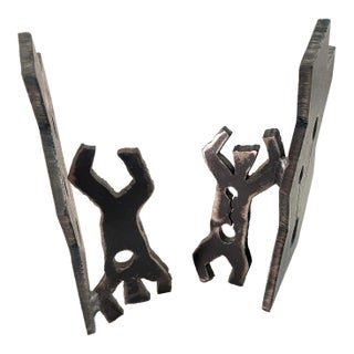 Signed Jason McLeod Studio Craft Torch-Cut Steel Bookends, Dated 1992 For Sale