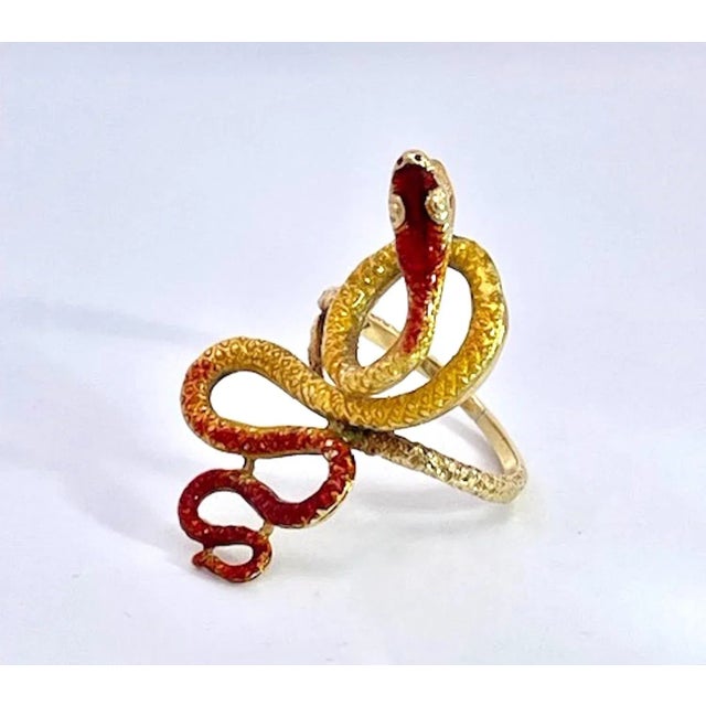 18k Enamel Snake Ring, Florence 1961 Size 5.5 For Sale - Image 4 of 12