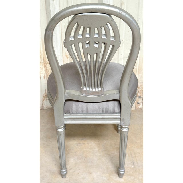 Silver Pair of Maison Jansen Style Silver Leaf Montgolfier Side Chairs, France, C. 1960 For Sale - Image 8 of 9