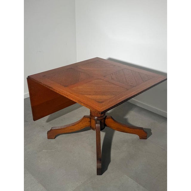 Wood Antique Oak Dining Table with Extendable Leaf For Sale - Image 7 of 7