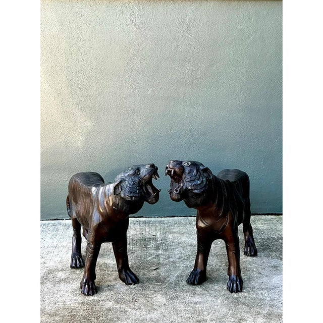Vintage Bronze Tiger Sculptures - A Pair For Sale - Image 12 of 12