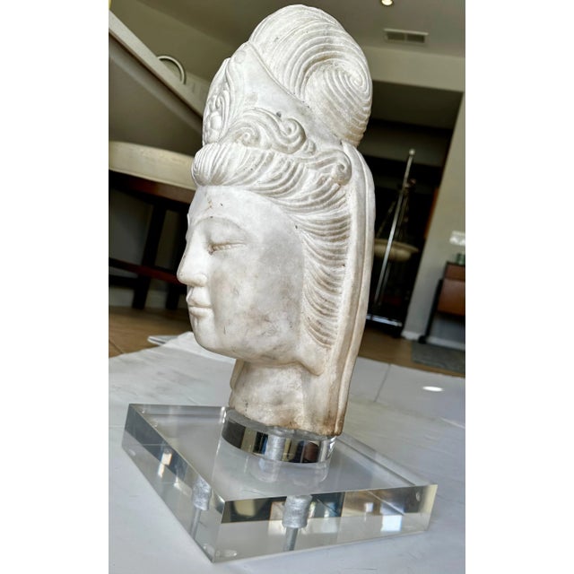 Asian Marble Quan Yin Buddha Bust or Head For Sale - Image 4 of 12