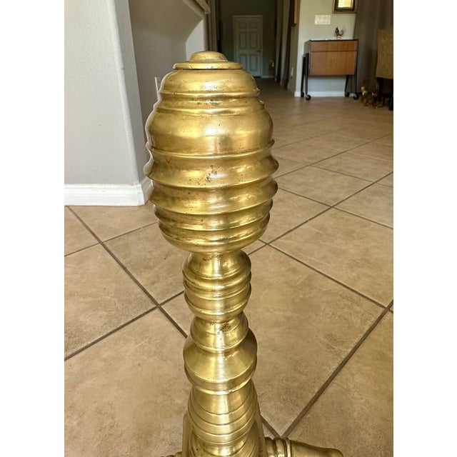 Pair Large Federal Beehive Ball Claw Brass Andirons For Sale - Image 11 of 18