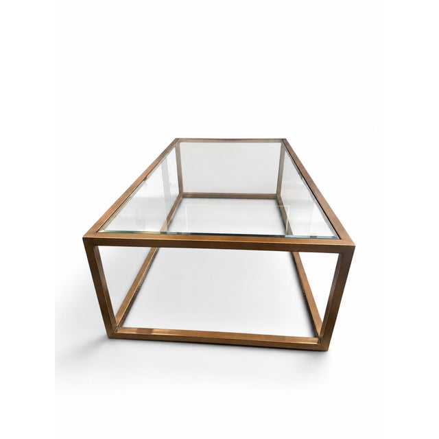 Bronze Attributed Arhaus Bronze-Finished Metal and Glass Rectangular Coffee Table For Sale - Image 8 of 11