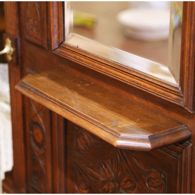 19th C. French Henri II Carved Walnut Hall Tree With Beveled Mirror and 8 Hooks For Sale In Dallas - Image 6 of 14