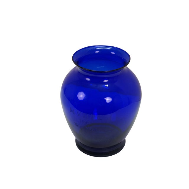 Modern 1995 Miami Valley Hunt & Polo Club Cobalt Blue Winner Trophy Vase 7" For Sale - Image 3 of 11