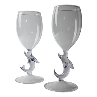 Vintage Wine Glasses in Murano Glass, 1980s, Set of 2 For Sale