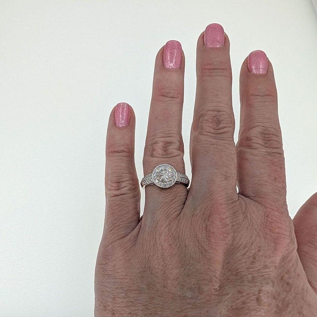 Metal Natural Diamond Halo Engagement Ring, Size 6 For Sale - Image 7 of 7