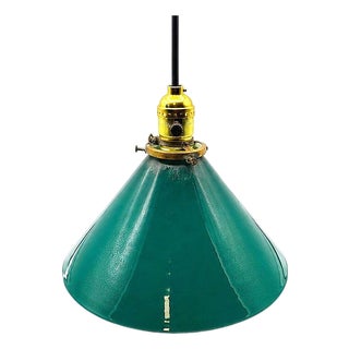 1920s Art Deco Banker/Poker Brass Hanging Ceiling Light W/ 10" Green Glass Shade For Sale