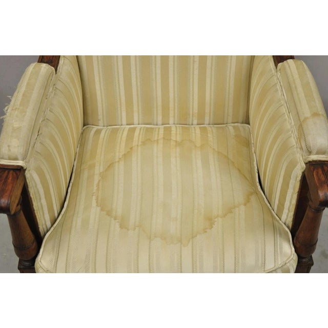 Wood 19th C. French Louis XVI Neoclassical Style Walnut Bergere Club Lounge Arm Chair For Sale - Image 7 of 12