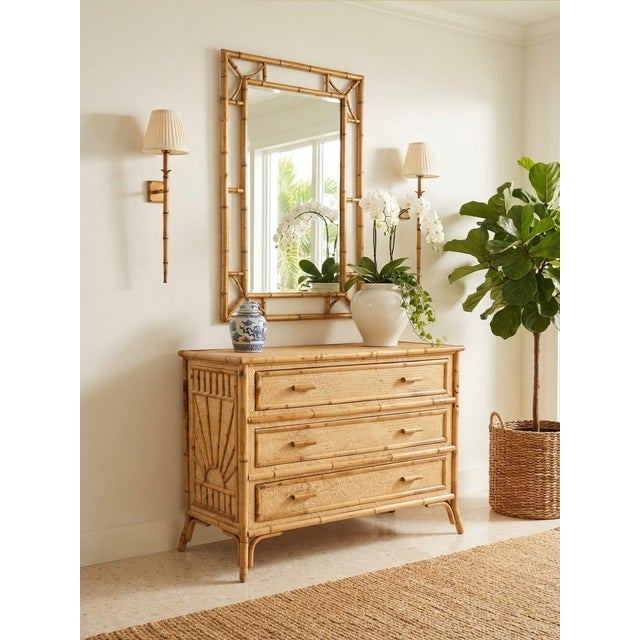 Vintage Tropical Rattan & Bamboo 3-Drawer Dresser With Sunburst Motif For Sale - Image 12 of 12
